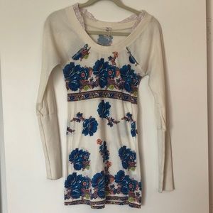 Free People blue and cream floral top - size M